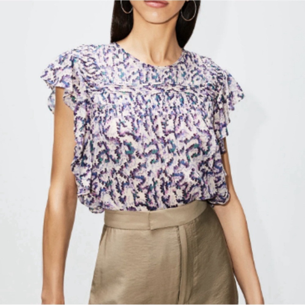 Isabel Marant Etoile Blouse‎ Ilayona Printed Cotton Size 36 Flutter Sleeve Top